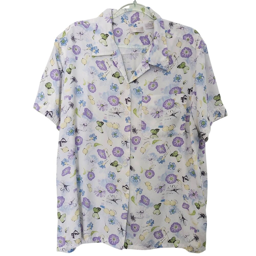 Elizabeth by Liz Claiborne Button Down Short Sleeve Camp Shirt Size 16